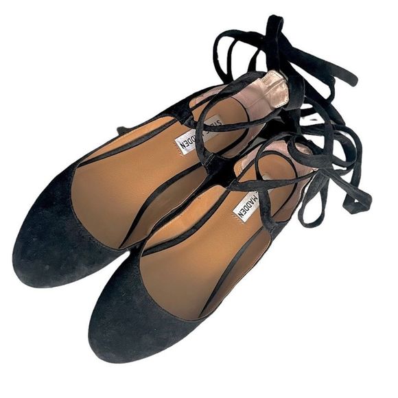 Steve Madden Shoes - (SOLD) STEVE MADDEN Black Suede Slip On Ballet Flat Shoes With Ankle Ties 7.5
